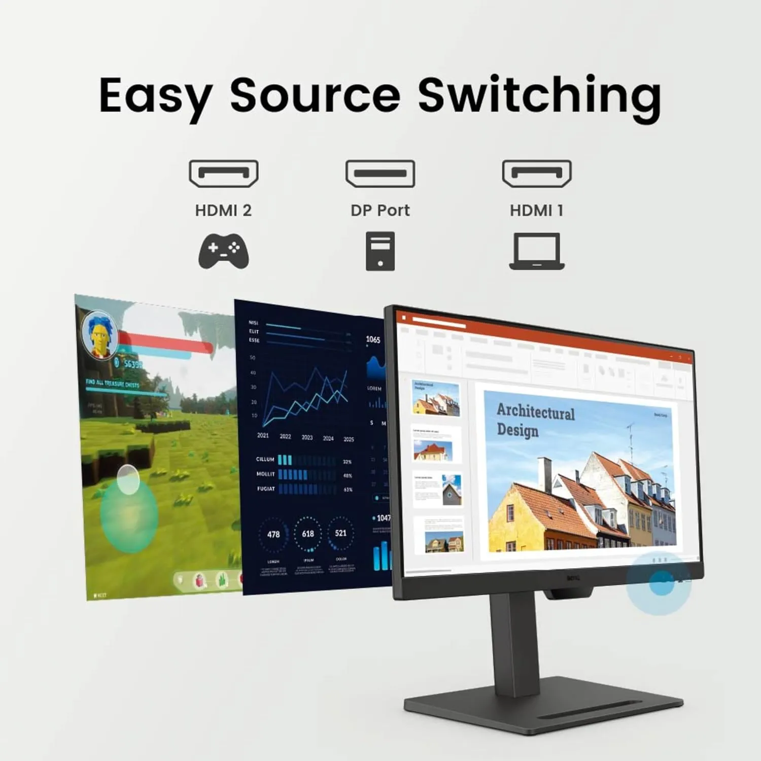 BenQ LED Monitor 23.8" IPS Panel 100Hz Tilt, Pivot Swivel With HDMI | DP | Speaker (GW2490T) view 4
